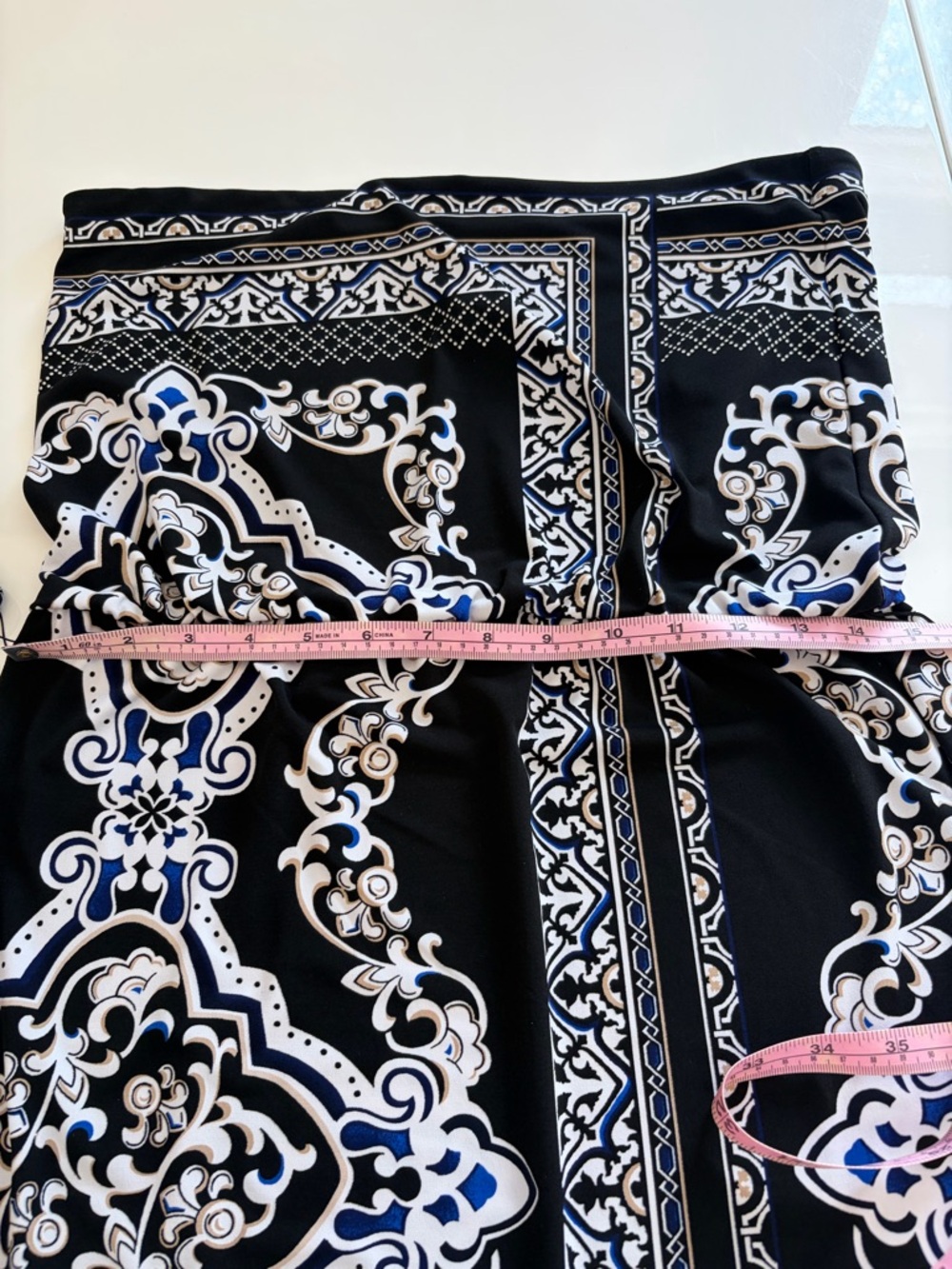 White House Black Market Strapless Black, White & Blue Printed Tie-Waist Dress - Picture 9 of 10
